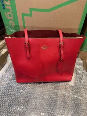 Coach Red  Tote with Gold